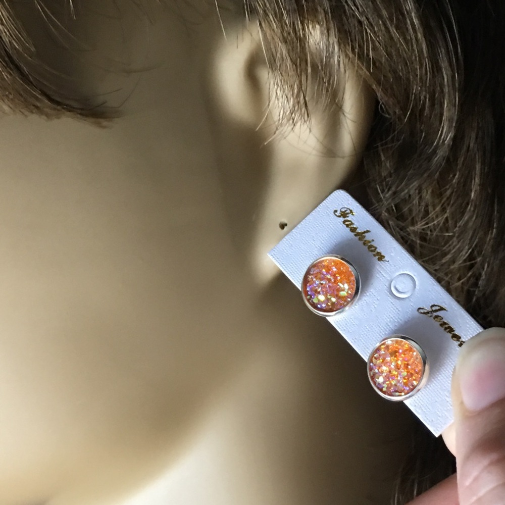 Orange Druzy Earrings - Picture 2 of 4